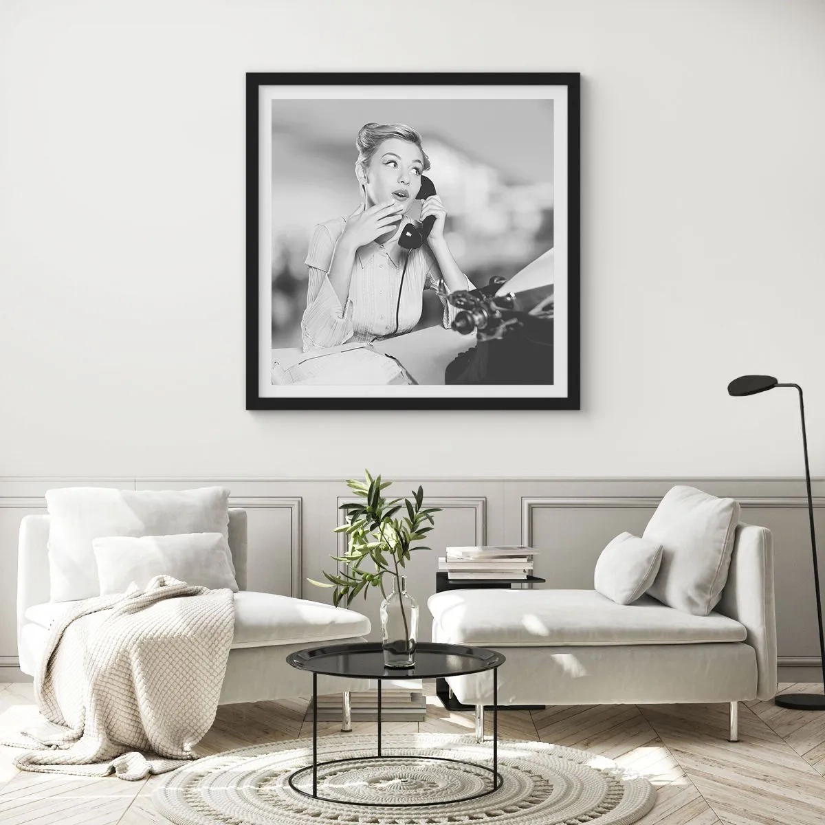 Affiche dans un cadre noir - Poster - Hello! Ici les années 50 - 60x60 cm