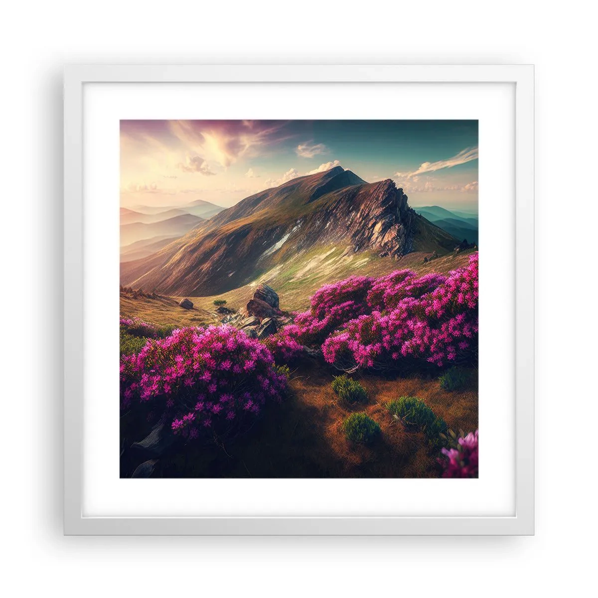 Affiche dans un cadre blanc - Poster - L'été à la montagne - 40x40 cm