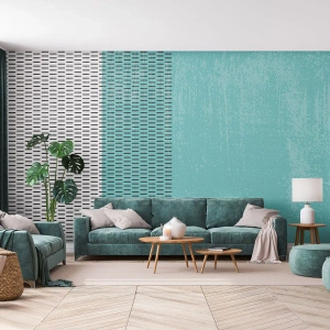 Papier Peint Photo Premium Sand - Abstraction minimaliste dans les tons turquoise et noir - 100x70cm - Composition équilibrée - Décoration murale moderne pour le salon et la chambre ARTTOR