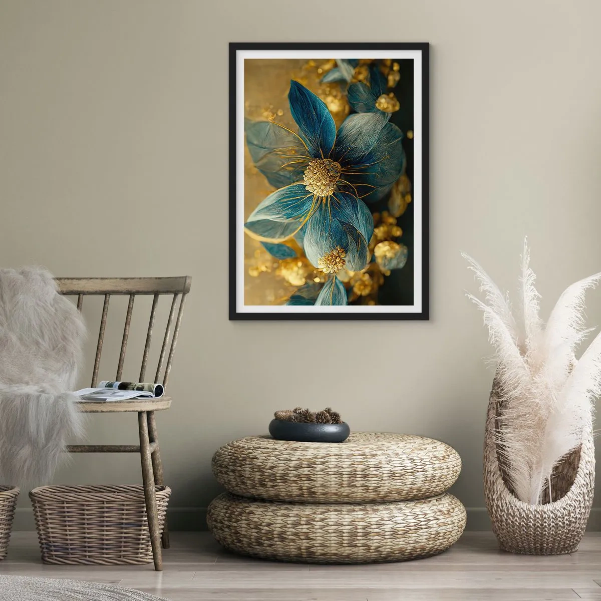 Affiche dans un cadre noir - Poster - Fleurir avec de l'or - 30x40 cm