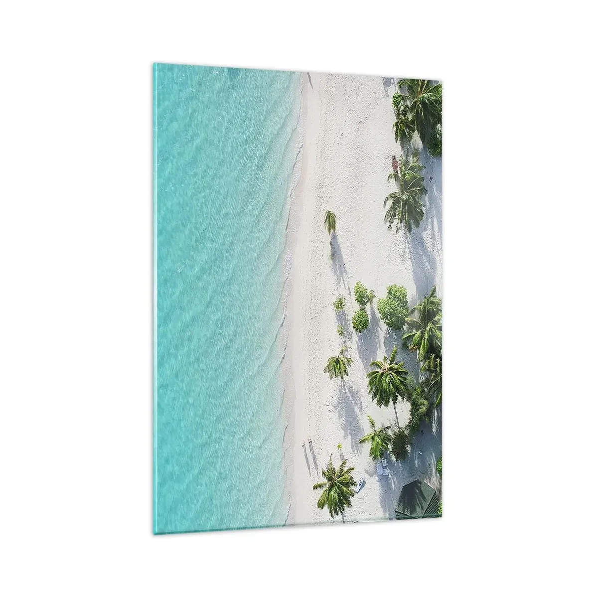 Impression sur verre - Image sur verre - Vue plongeante sur une plage tropicale avec de l'eau turquoise et des palmiers - 80x120cm - Vacances au paradis - Décoration murale moderne pour le salon et la chambre ARTTOR