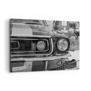 Impression sur toile - Image sur toile - Capot de voiture classique noir et blanc - 100x70cm - Conduire dur - Décoration murale moderne pour le salon et la chambre ARTTOR