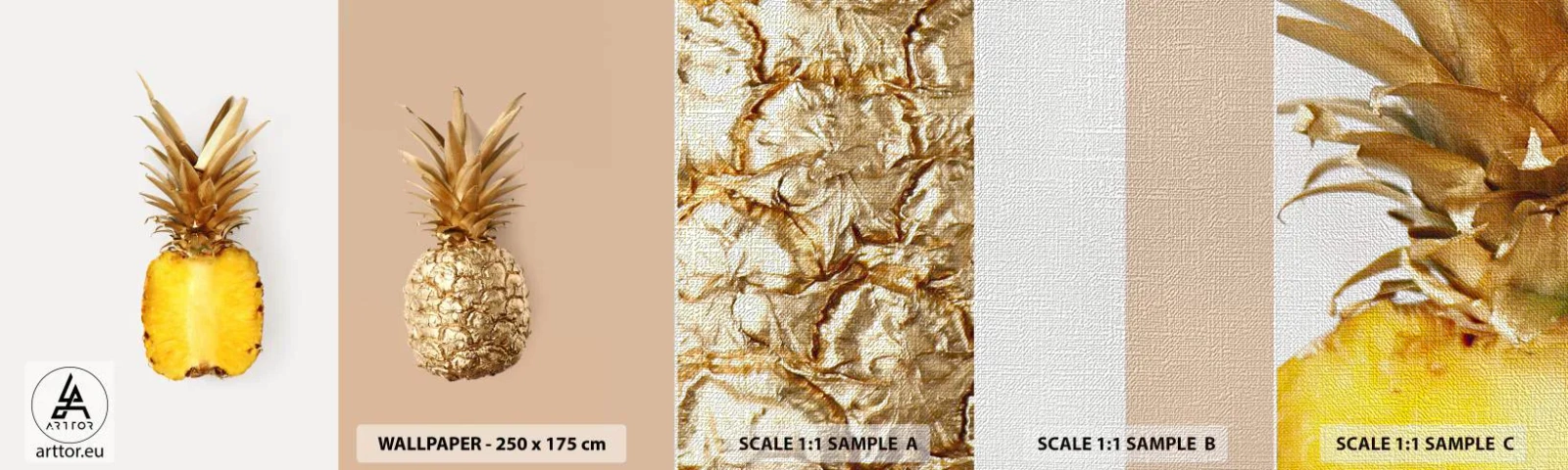 Échantillon de Papier Peint Premium Canvas - Ananas pour nous - Ananas, Fruit, Dessert - 100x30 cm