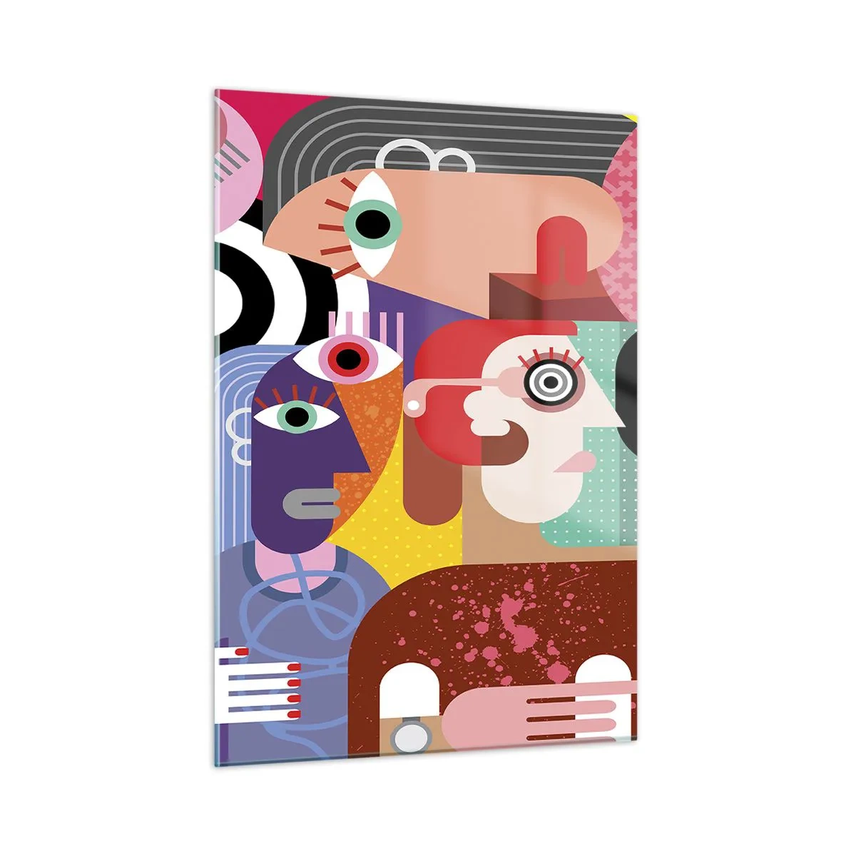 Impression sur verre - Image sur verre - Composition abstraite de visages aux couleurs vives - 50x70cm - Nous par M. Picasso - Décoration murale moderne pour le salon et la chambre ARTTOR