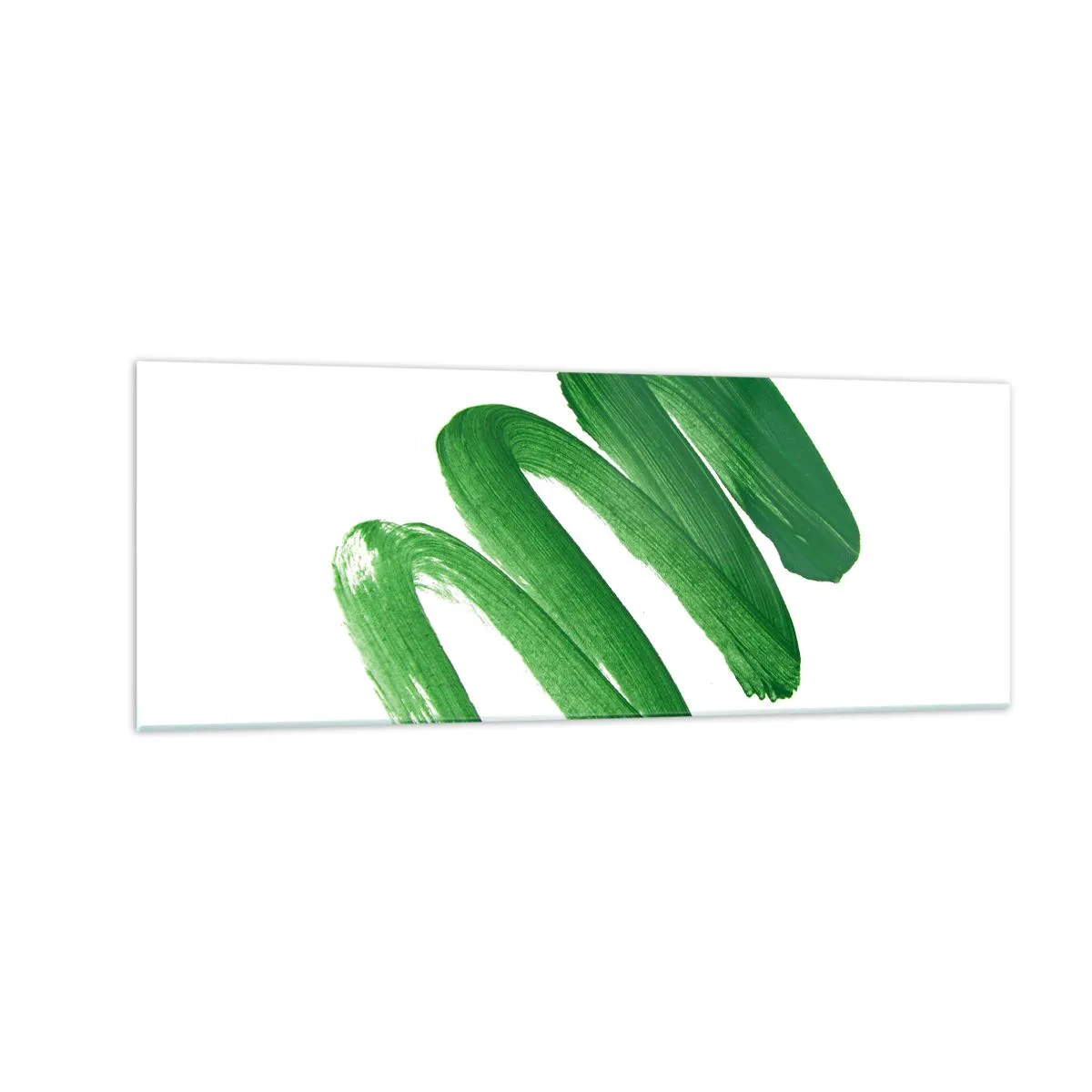 Impression sur verre - Image sur verre - Coup de pinceau abstrait vert sur fond blanc - 140x50cm - Blague verte - Décoration murale moderne pour le salon et la chambre ARTTOR