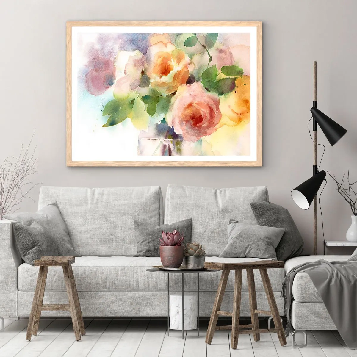 Affiche dans un chêne clair - Poster - Délicat comme l'aquarelle - 91x61 cm