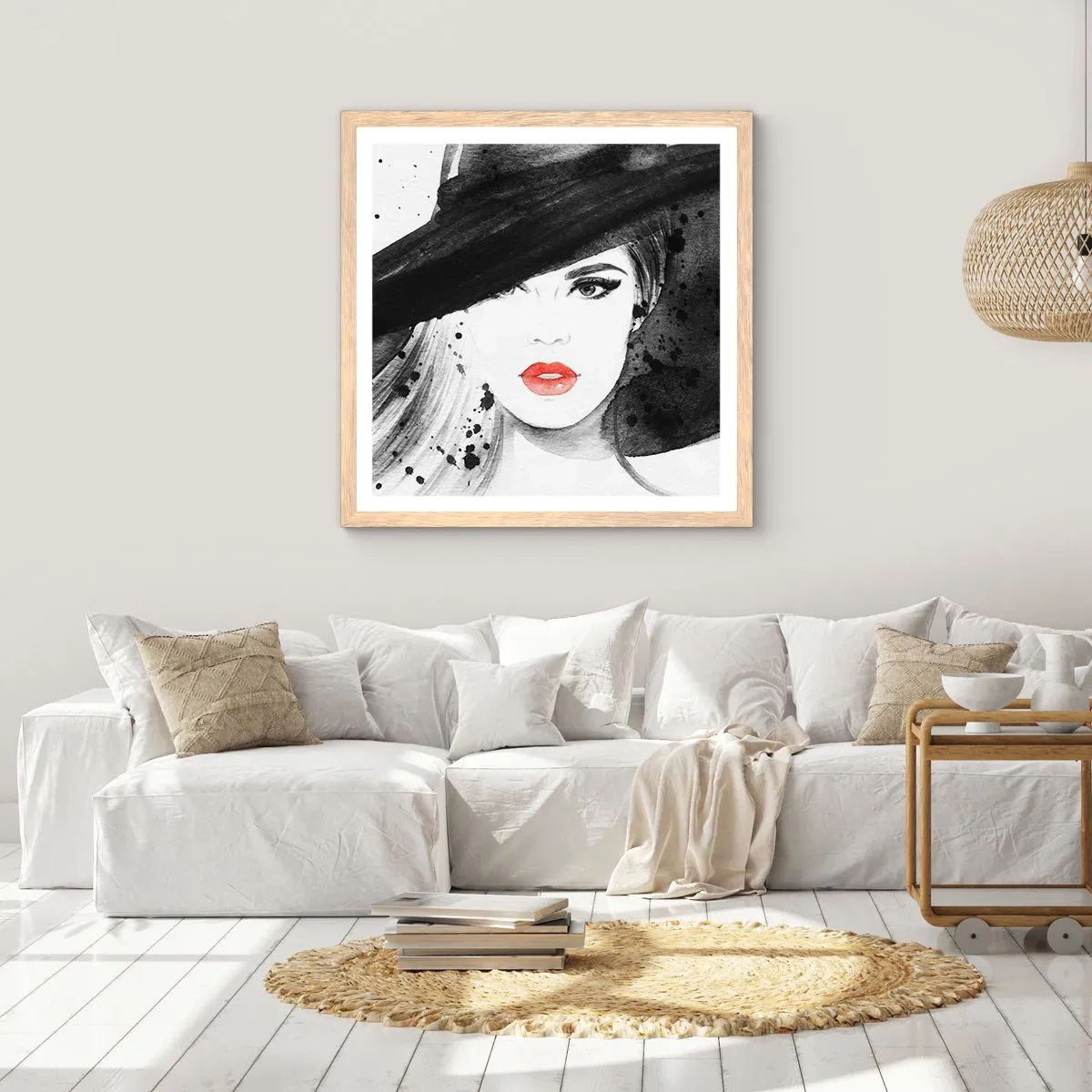 Affiche dans un chêne clair - Poster - Dame en noir - 50x50 cm