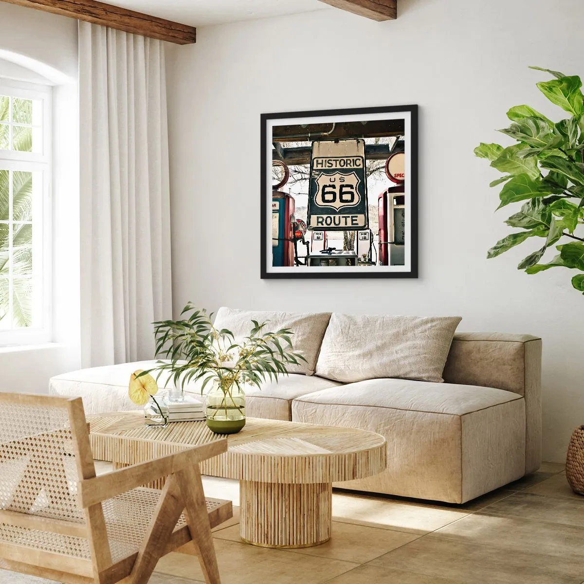 Affiche dans un cadre noir - Poster - Voyage rétro américain - 40x40 cm