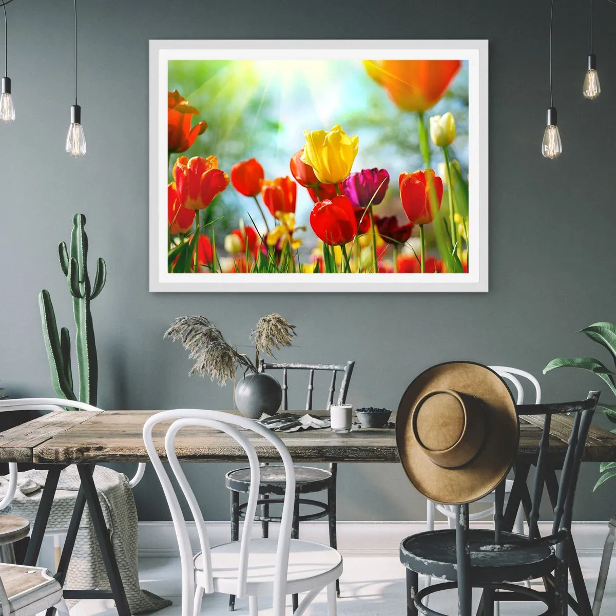 Affiche dans un cadre blanc - Poster - Toutes les couleurs du soleil - 100x70 cm