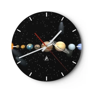Horloge murale - Pendule murale - Le système solaire avec des planètes sur fond d'étoiles - 30x30cm - Et les planètes sont folles, sont folles... - Décoration murale moderne pour le salon, la cuisine et la chambre ARTTOR