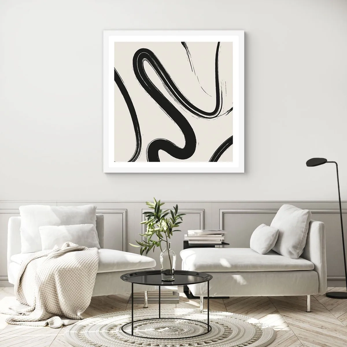 Affiche dans un cadre blanc - Poster - Fantaisie en noir et blanc - 40x40 cm