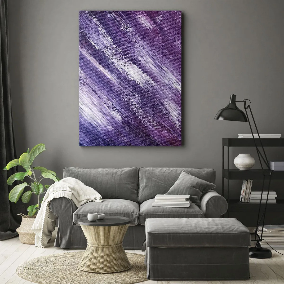 Impression sur toile - Image sur toile - Coups de pinceau abstraits dans des tons de violet et de rose - 80x120cm - Quand le vent ensoleillé souffle - Décoration murale moderne pour le salon et la chambre ARTTOR
