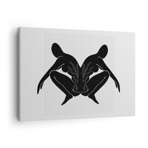 Impression sur toile - Image sur toile - Silhouettes noires en position symétrique sur fond blanc - 70x50cm - Une âme commune - Décoration murale moderne pour le salon et la chambre ARTTOR