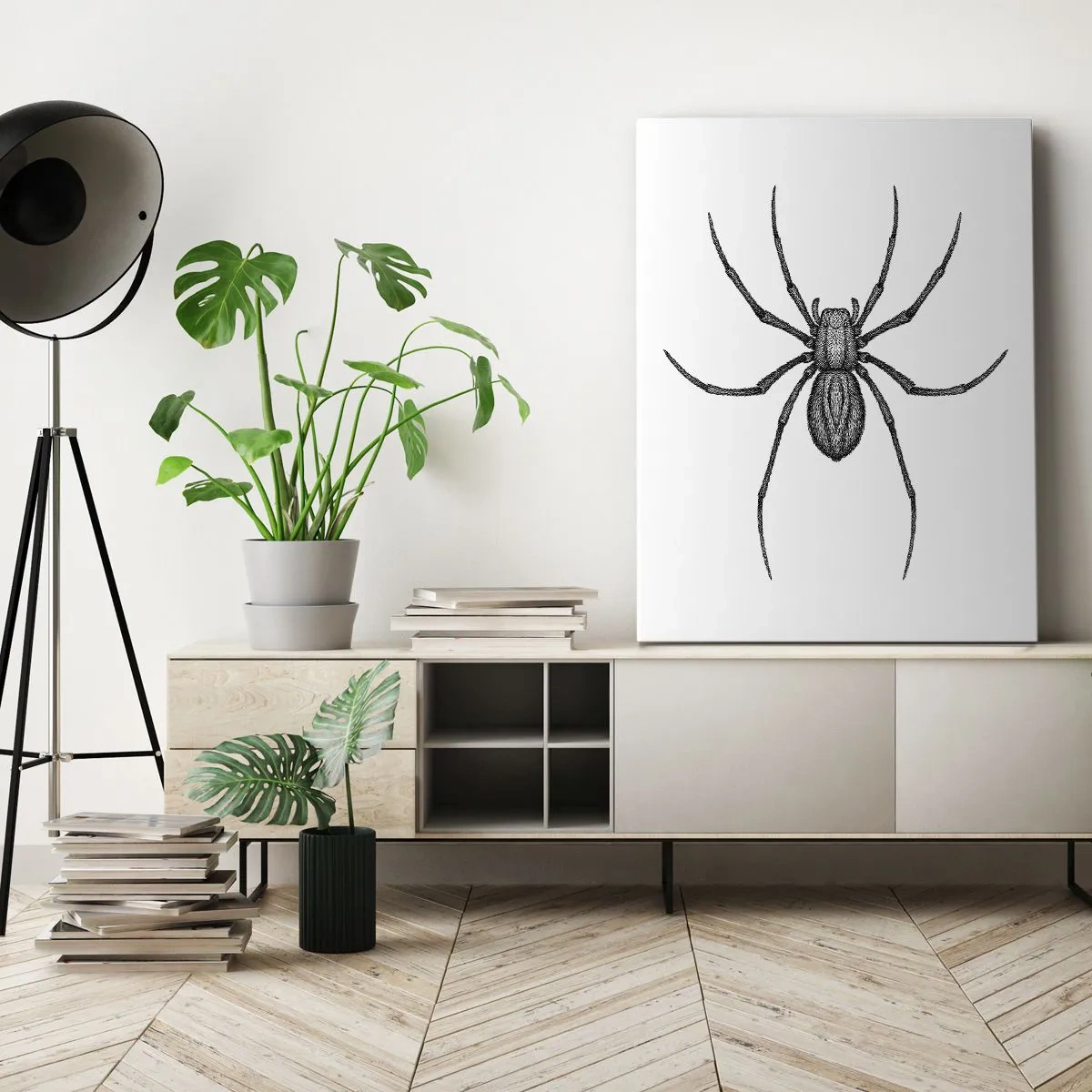 Impression sur toile - Image sur toile - Détail d'une araignée sur fond blanc dans un style dessin animé - 70x100cm - Une précision troublante - Décoration murale moderne pour le salon et la chambre ARTTOR