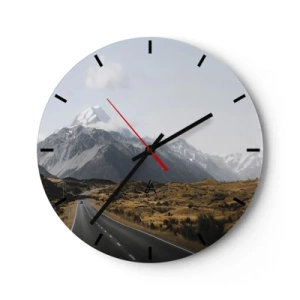 Horloge murale - Pendule murale - Une route menant vers des montagnes enneigées sous un ciel clair - 30x30cm - Chemin vers le coeur de la montagne - Décoration murale moderne pour le salon, la cuisine et la chambre ARTTOR