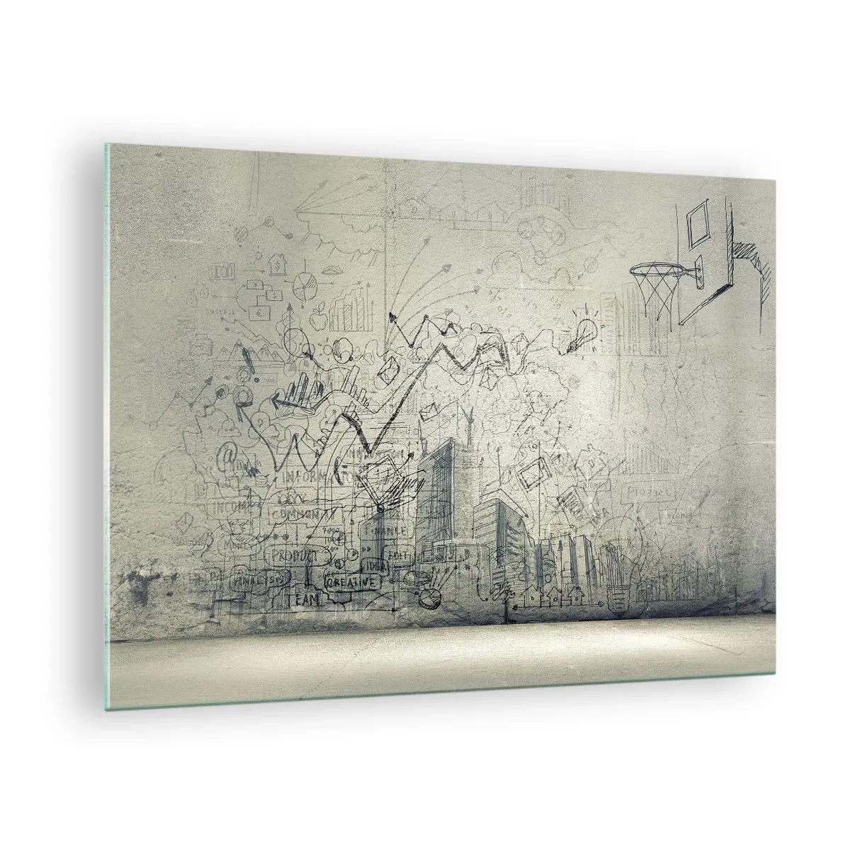 Impression sur verre - Image sur verre - Croquis graphique avec des éléments commerciaux et créatifs - 70x50cm - Ma vie fantastique en ville - Décoration murale moderne pour le salon et la chambre ARTTOR