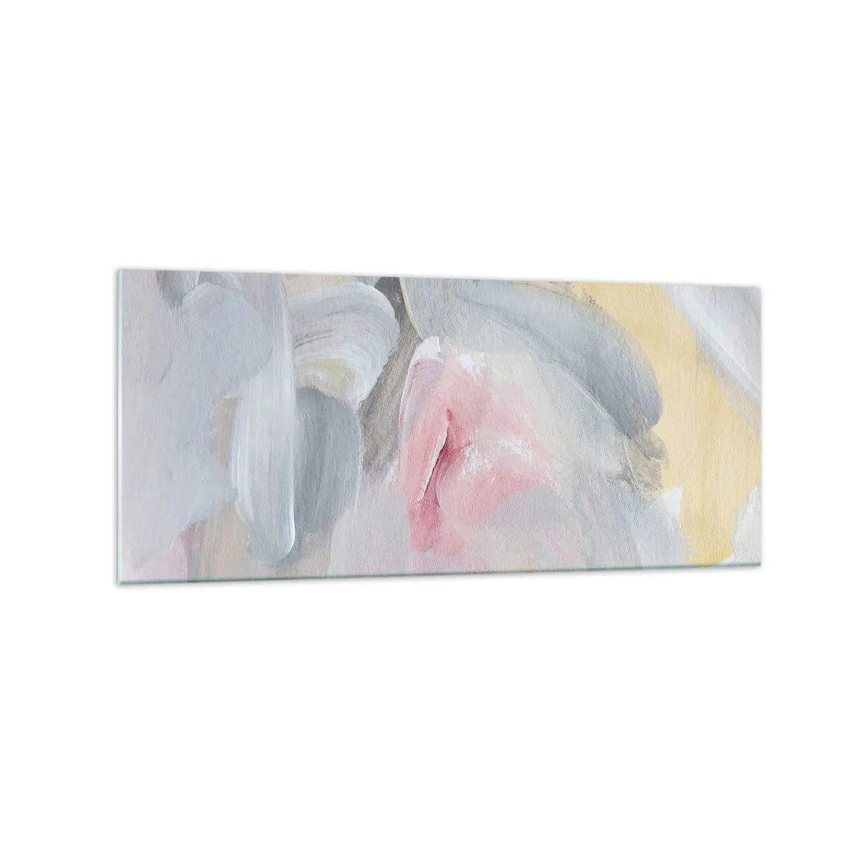 Impression sur verre - Image sur verre - Coups de pastel abstraits dans des tons de rose et de gris. - 120x50cm - Dans un monde pastel - Décoration murale moderne pour le salon et la chambre ARTTOR