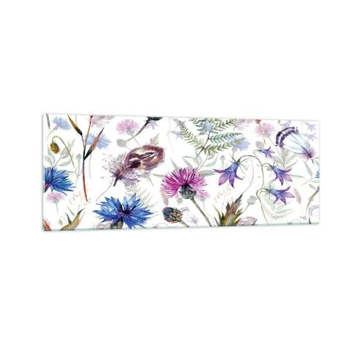 Impression sur verre - Image sur verre - Fleurs et herbes à l'aquarelle sur fond blanc dans le style herbier - 140x50cm - Herbier polonais - Décoration murale moderne pour le salon et la chambre ARTTOR