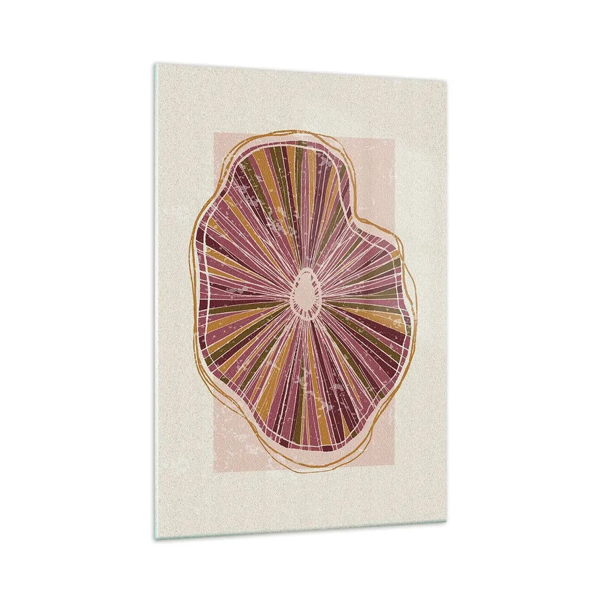 Impression sur verre - Image sur verre - Motif abstrait de tranches d'arbre dans des tons roses - 70x100cm - Abstraction rayonnante - Décoration murale moderne pour le salon et la chambre ARTTOR