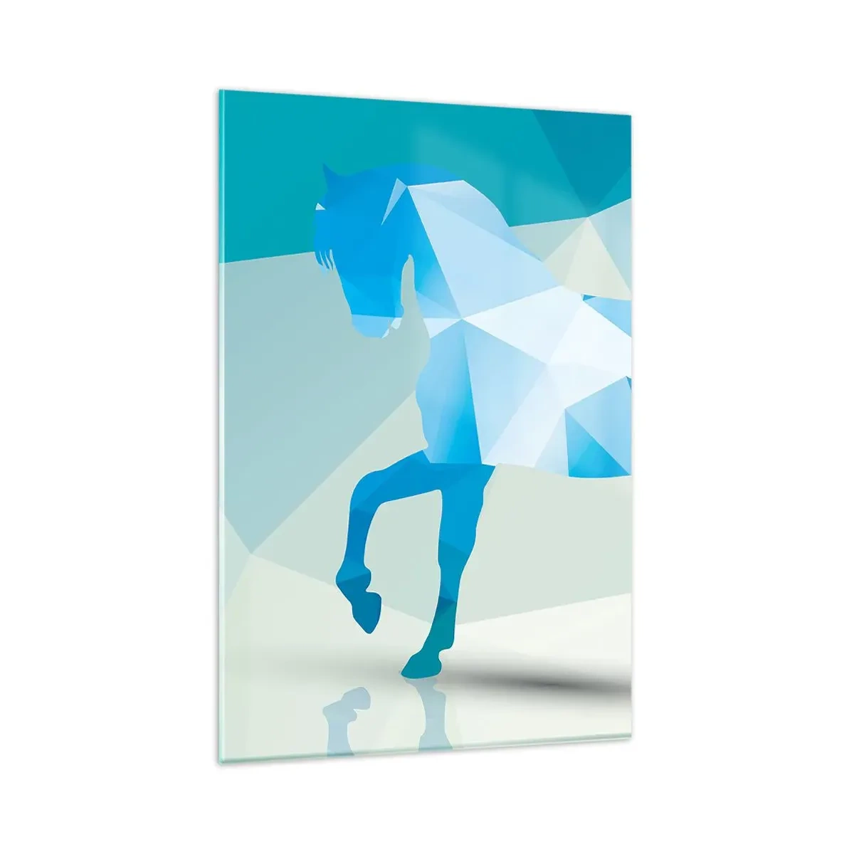 Impression sur verre - Image sur verre - Silhouette géométrique d'un cheval dans des tons bleus - 80x120cm - Cheval géométrique en turquoise - Décoration murale moderne pour le salon et la chambre ARTTOR