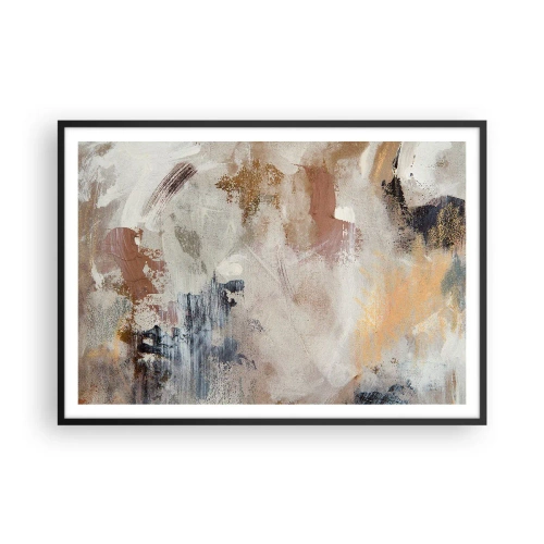 Affiche dans un cadre noir - Poster - Taches abstraites dans des tons neutres de beige et d'or - 100x70cm - Abstraction brumeuse - Décoration murale moderne pour le salon et la chambre ARTTOR