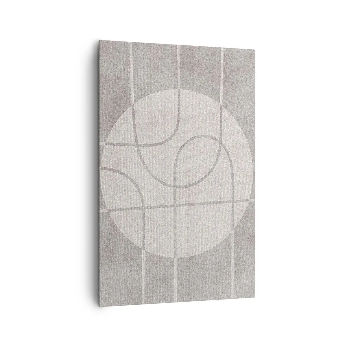 Impression sur toile - Image sur toile - Motif géométrique dans les tons de gris et de blanc - 80x120cm - Circulaire et tout droit - Décoration murale moderne pour le salon et la chambre ARTTOR