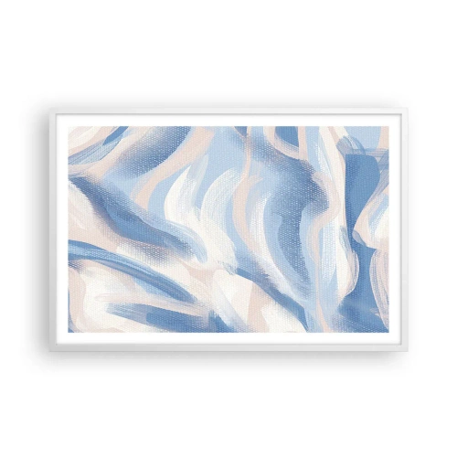 Affiche dans un cadre blanc - Poster - Vagues bleues - 91x61 cm