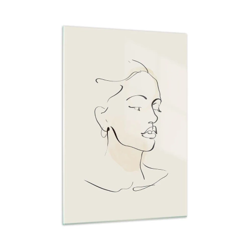 Impression sur verre - Image sur verre - Un portrait linéaire féminin sur un fond clair avec des ombres délicates. - 50x70cm - Une ligne certaine - Décoration murale moderne pour le salon et la chambre ARTTOR