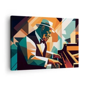 Impression sur toile - Image sur toile - Musicien abstrait jouant du piano dans des couleurs chaudes. - 70x50cm - C’est tout le jazz - Décoration murale moderne pour le salon et la chambre ARTTOR