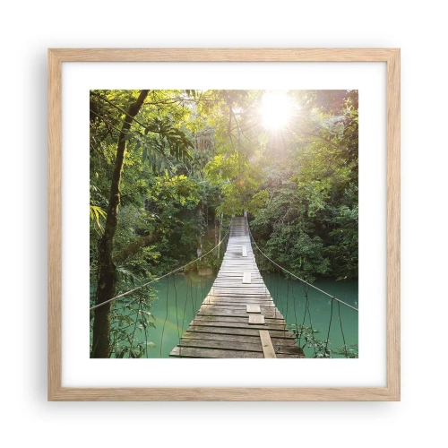 Affiche dans un chêne clair - Poster - De l'eau azur à la forêt azur - 40x40 cm