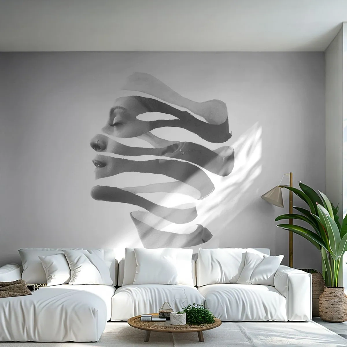 Papier Peint Photo Premium Sand - Portrait abstrait d'une femme dans une composition en noir et blanc - 100x70cm - Portrait surréaliste - Décoration murale moderne pour le salon et la chambre ARTTOR