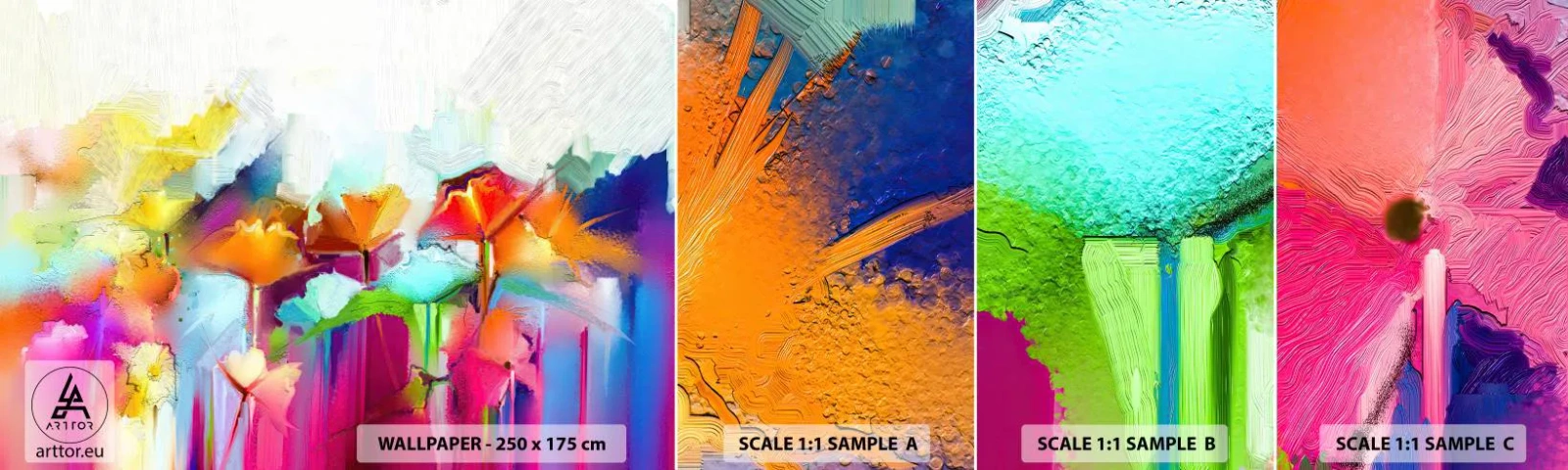 Échantillon de Papier Peint Autocollant Deluxe Sticker - L'arc-en-ciel s'est épanoui - Abstraction, Fleurs, Morceau - 100x30 cm