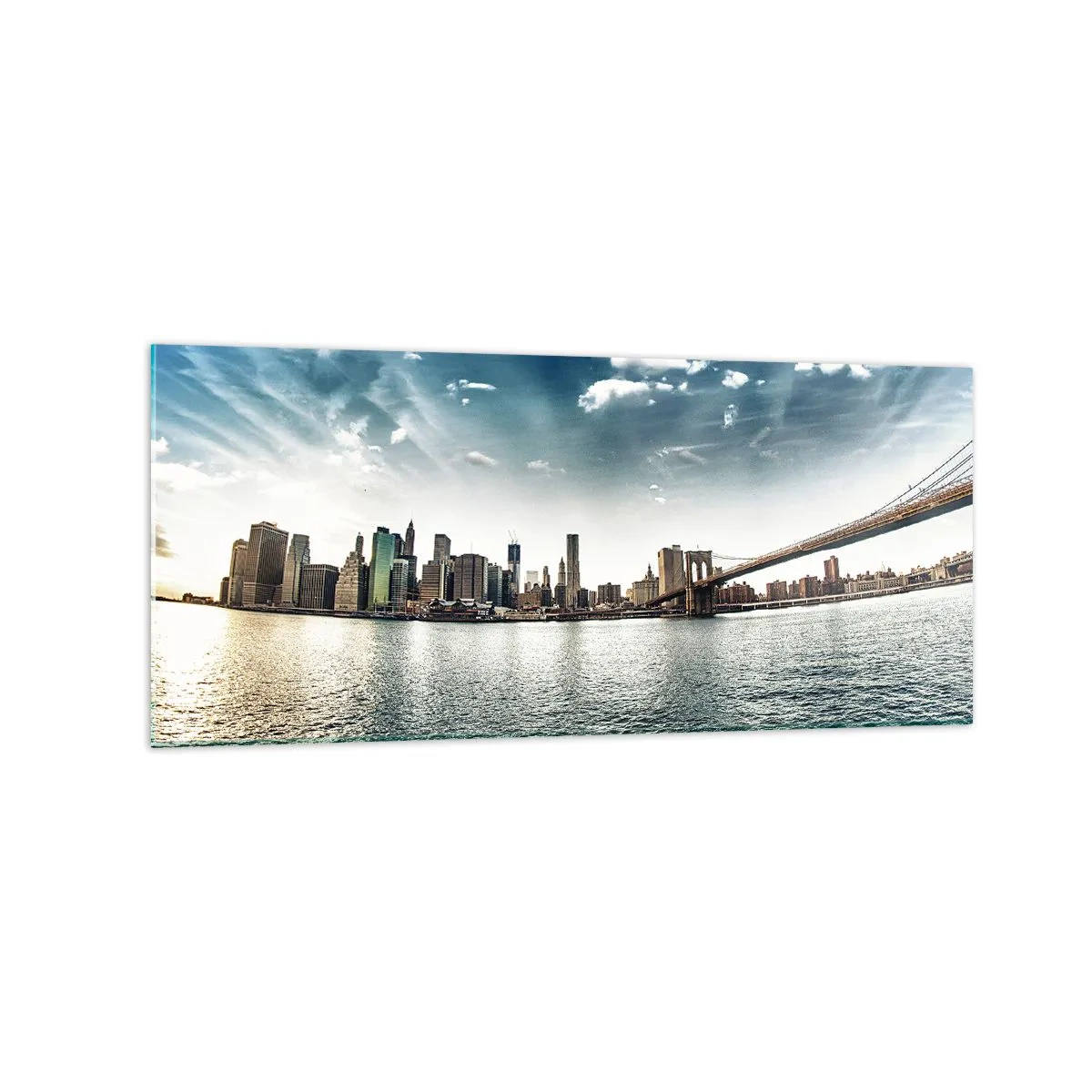 Impression sur verre - Image sur verre - Panorama de la ville avec un pont contre le ciel bleu - 120x50cm - L'île de verre - Décoration murale moderne pour le salon et la chambre ARTTOR