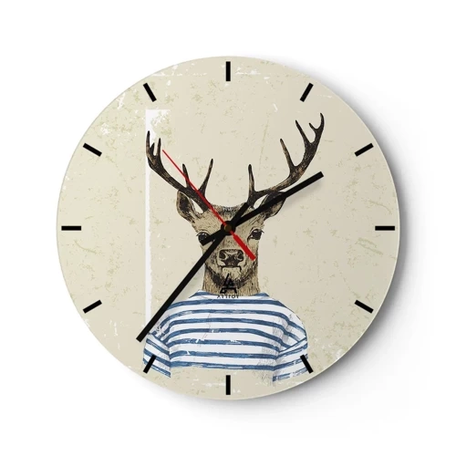 Horloge murale - Pendule murale - Un cerf de dessin animé en vêtements rayés sur un fond beige - 30x30cm - Parce que j'aime les chemises rayées - Décoration murale moderne pour le salon, la cuisine et la chambre ARTTOR