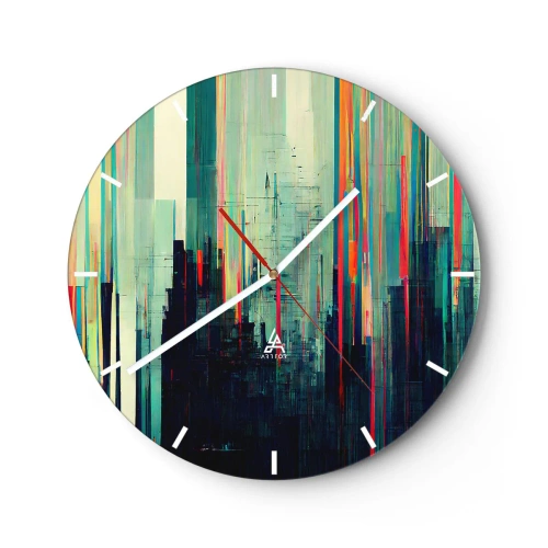 Horloge murale - Pendule murale - Une abstraction colorée avec des lignes verticales ressemblant à une ville - 30x30cm - Ville futuriste - Décoration murale moderne pour le salon, la cuisine et la chambre ARTTOR