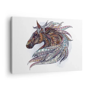 Impression sur toile - Image sur toile - Un cheval géométrique avec une crinière colorée et détaillée - 70x50cm - Destrier guerrier celtique - Décoration murale moderne pour le salon et la chambre ARTTOR