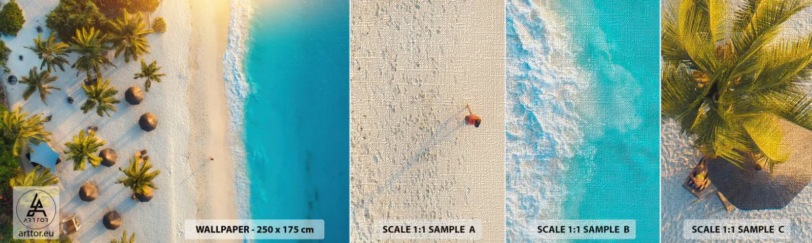 Échantillon de Papier Peint Premium Canvas - Bienvenue au paradis - Plage, palmiers, Exotisme - 100x30 cm