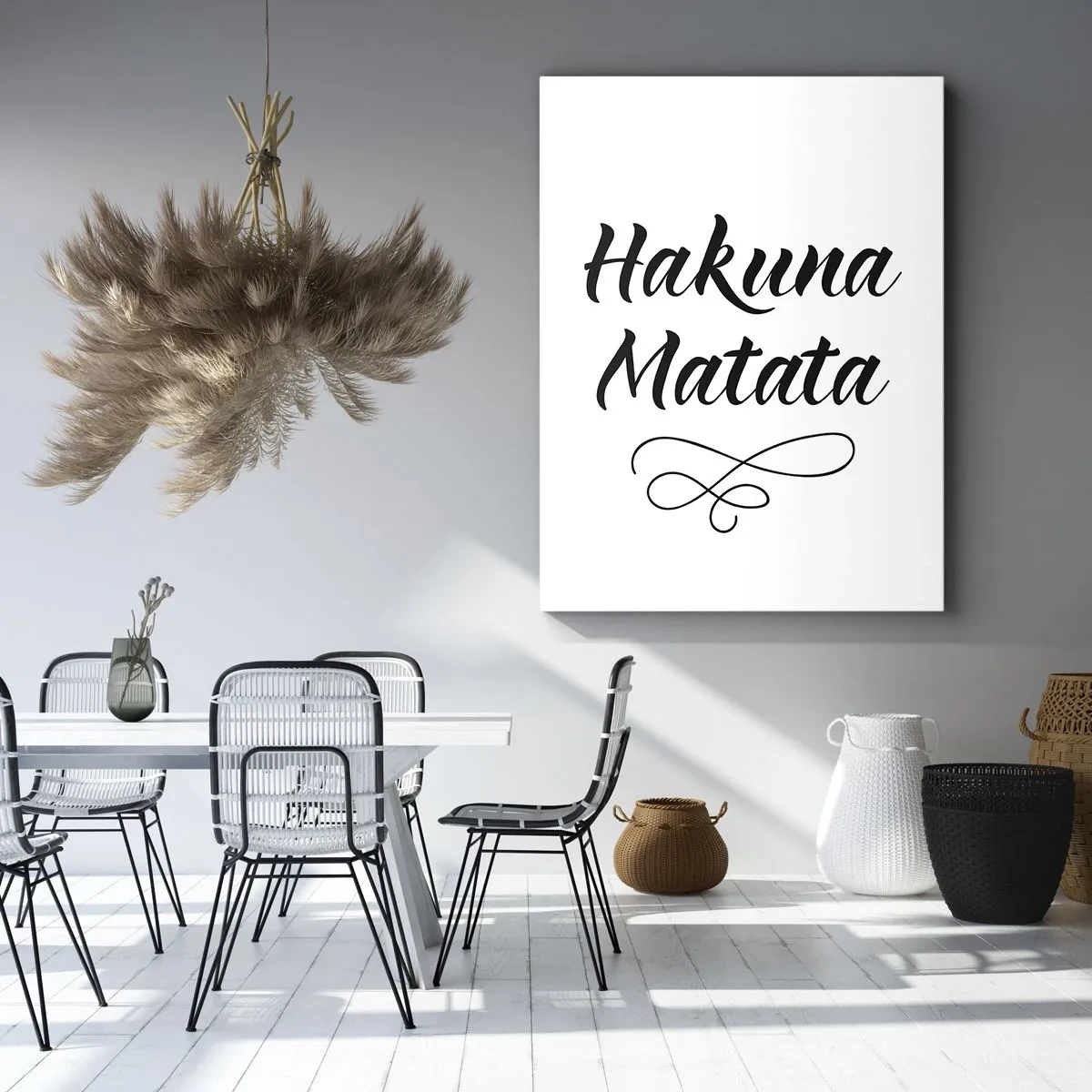 Impression sur toile - Image sur toile - Citation de Hakuna Matata en police élégante sur fond blanc - 80x120cm - Le meilleur conseil - Décoration murale moderne pour le salon et la chambre ARTTOR