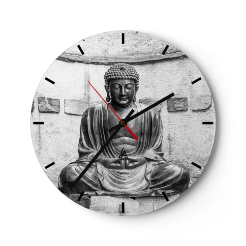 Horloge murale - Pendule murale - Une statue de Bouddha dans un style monochrome sur un fond de mur - 30x30cm - A la source de la paix - Décoration murale moderne pour le salon, la cuisine et la chambre ARTTOR