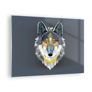 Impression sur verre - Image sur verre - Loup géométrique sur fond sombre - 70x50cm - On parle du loup - Décoration murale moderne pour le salon et la chambre ARTTOR