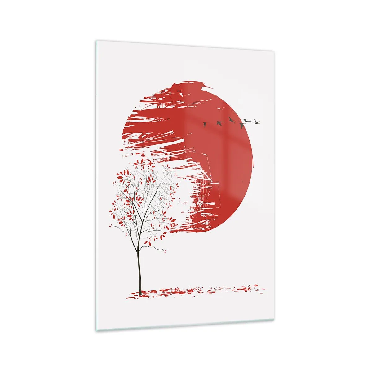 Impression sur verre - Image sur verre - Cercle rouge et arbre de style japonais - 70x100cm - Connaissez-vous ce pays ? - Décoration murale moderne pour le salon et la chambre ARTTOR