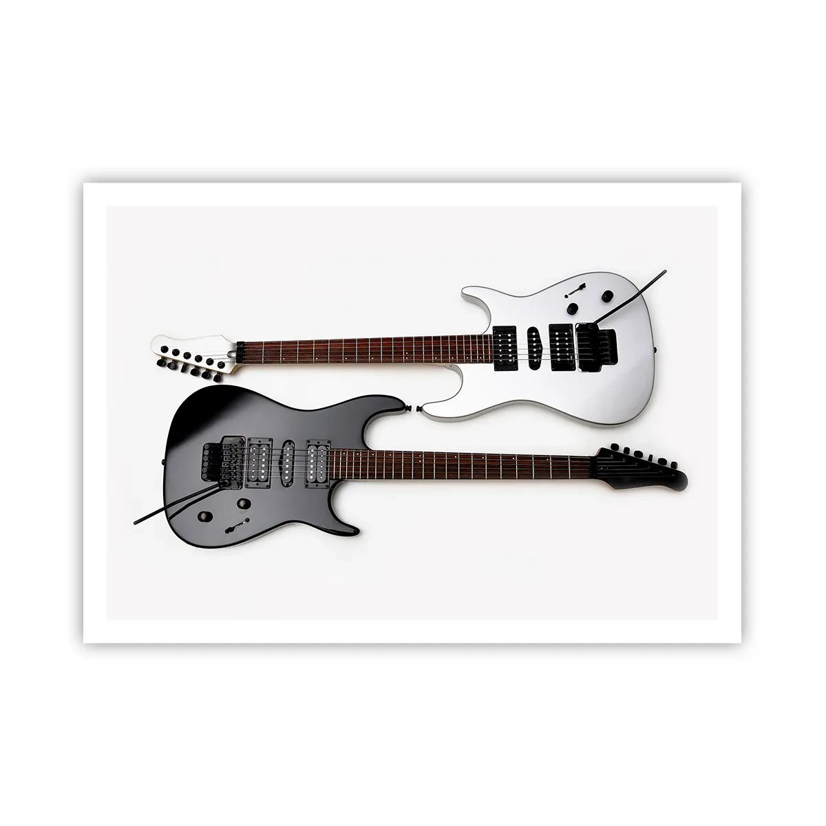 Affiche - Poster - Deux guitares électriques en noir et blanc sur fond clair. - 100x70cm - Harmonie des formes - Décoration murale moderne pour le salon et la chambre ARTTOR
