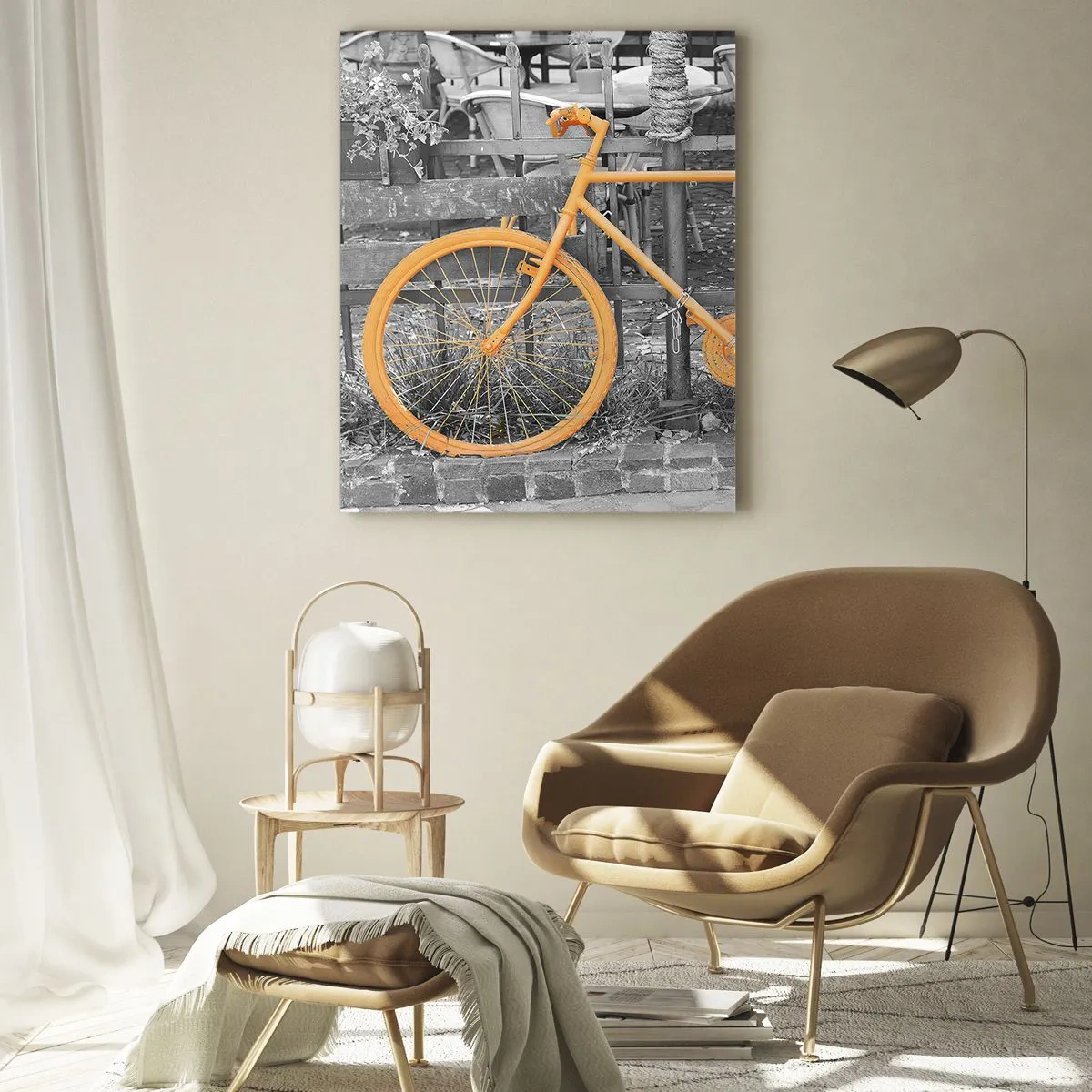 Impression sur verre - Image sur verre - Photographie artistique d'un vélo jaune sur fond noir et blanc - 80x120cm - Allez, je vais attendre ici - Décoration murale moderne pour le salon et la chambre ARTTOR
