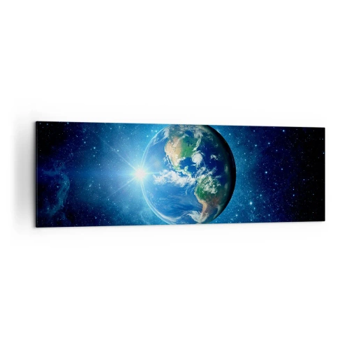 Impression sur toile - Image sur toile - La Terre dans l'espace entourée d'étoiles et de lumière - 160x50cm - Nous sommes au paradis - Décoration murale moderne pour le salon et la chambre ARTTOR