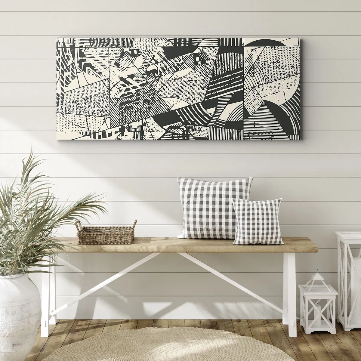 Impression sur toile - Image sur toile - Motifs géométriques abstraits dans des tons de vert sur fond clair - 160x50cm - Dynamique du modernisme - Décoration murale moderne pour le salon et la chambre ARTTOR