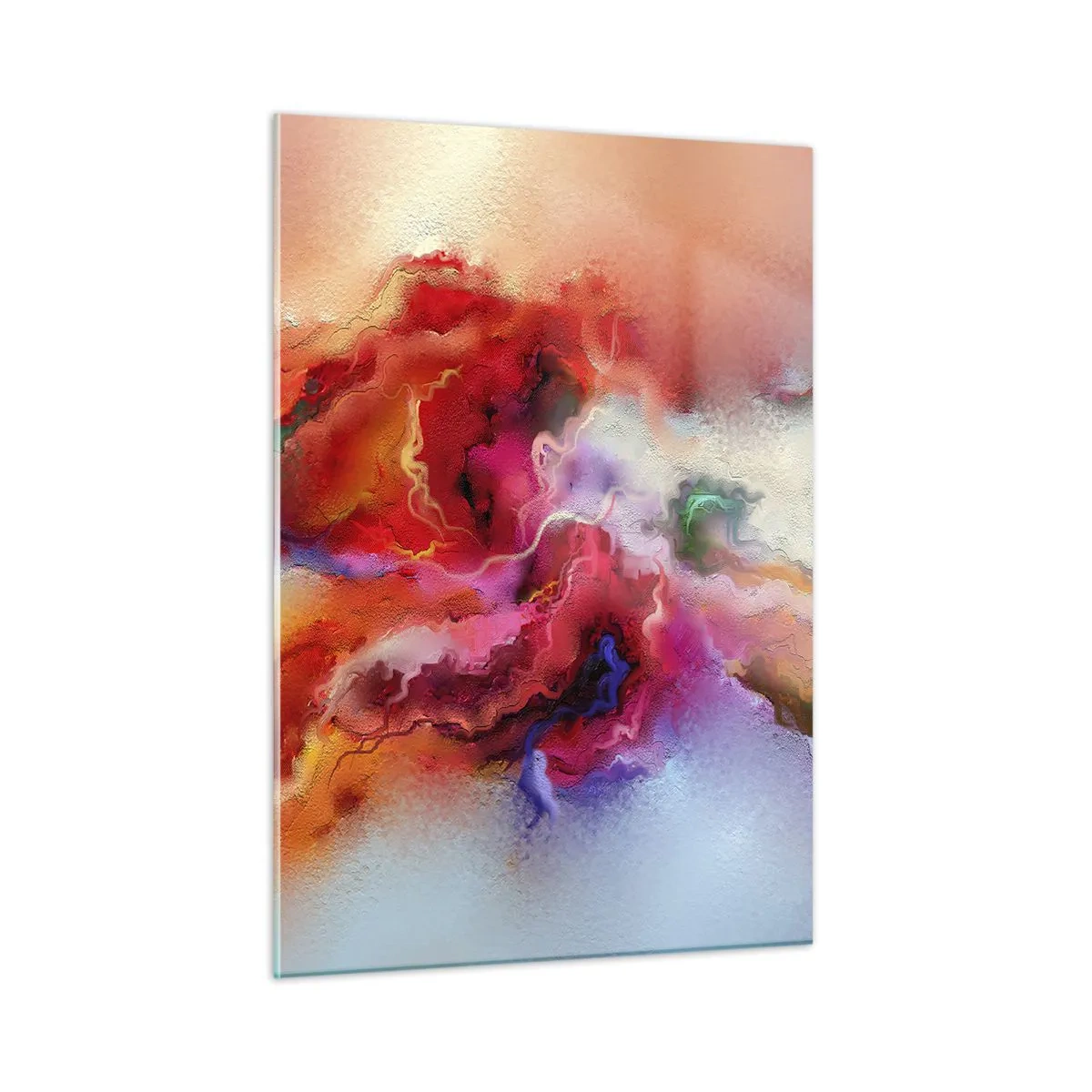 Impression sur verre - Image sur verre - Une abstraction colorée ressemblant à des traînées de fumée tourbillonnantes. - 50x70cm - Comment attraper des rêves - fumée - Décoration murale moderne pour le salon et la chambre ARTTOR