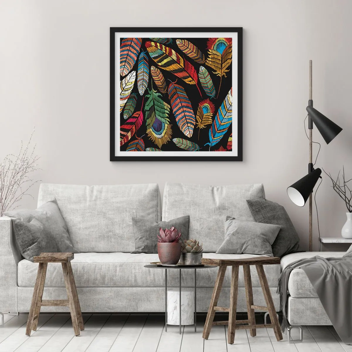 Affiche dans un cadre noir - Poster - Le carnaval des oiseaux - 30x30 cm