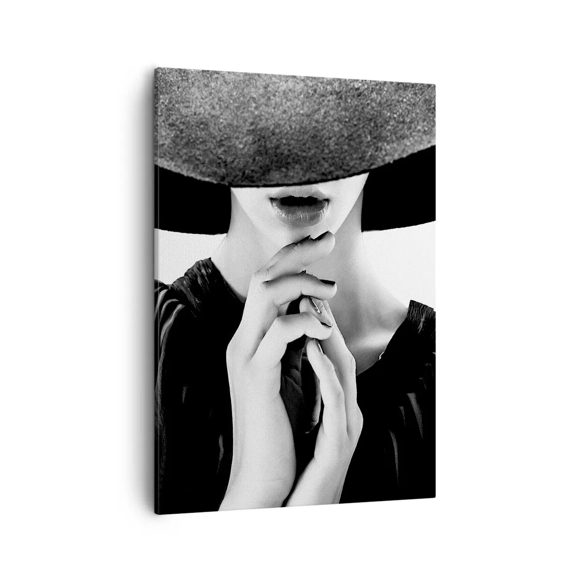 Impression sur toile - Image sur toile - Femme élégante portant un grand chapeau dans des tons de noir et blanc - 50x70cm - Beauté cachée - Décoration murale moderne pour le salon et la chambre ARTTOR