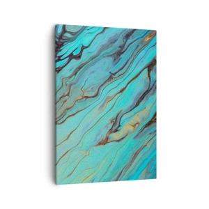 Impression sur toile - Image sur toile - Vagues abstraites dans des tons turquoise et or - 50x70cm - Marée turquoise - Décoration murale moderne pour le salon et la chambre ARTTOR