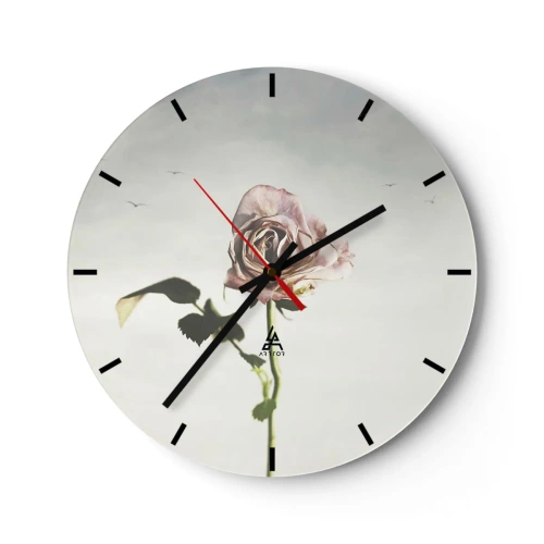 Horloge murale - Pendule murale - Une rose délicate sur un fond clair avec des oiseaux au loin - 30x30cm - Bonjour de printemps - Décoration murale moderne pour le salon, la cuisine et la chambre ARTTOR